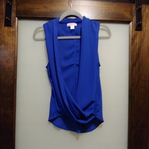 Blue Sleeveless Cowl Neck Blouse